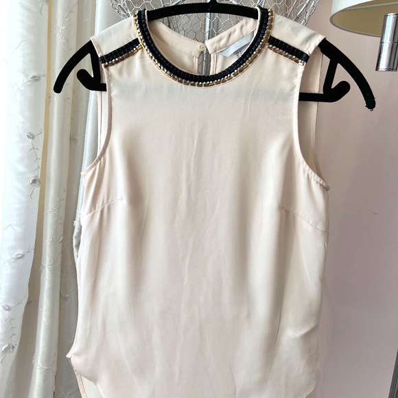 H & M Sleeveless Blouse with "leather" and gold & black beaded collar - Picture 1 of 4